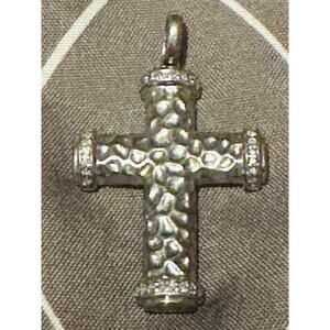 BH 925 Sterling Silver Diamond Accent Nugget Cross Pendant 7.4g 1.6”